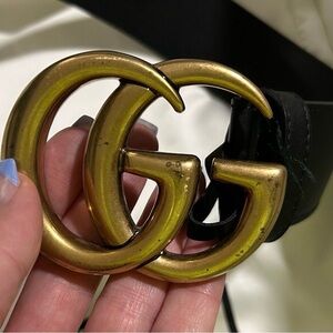 Gucci wide leather belt with double G buckle